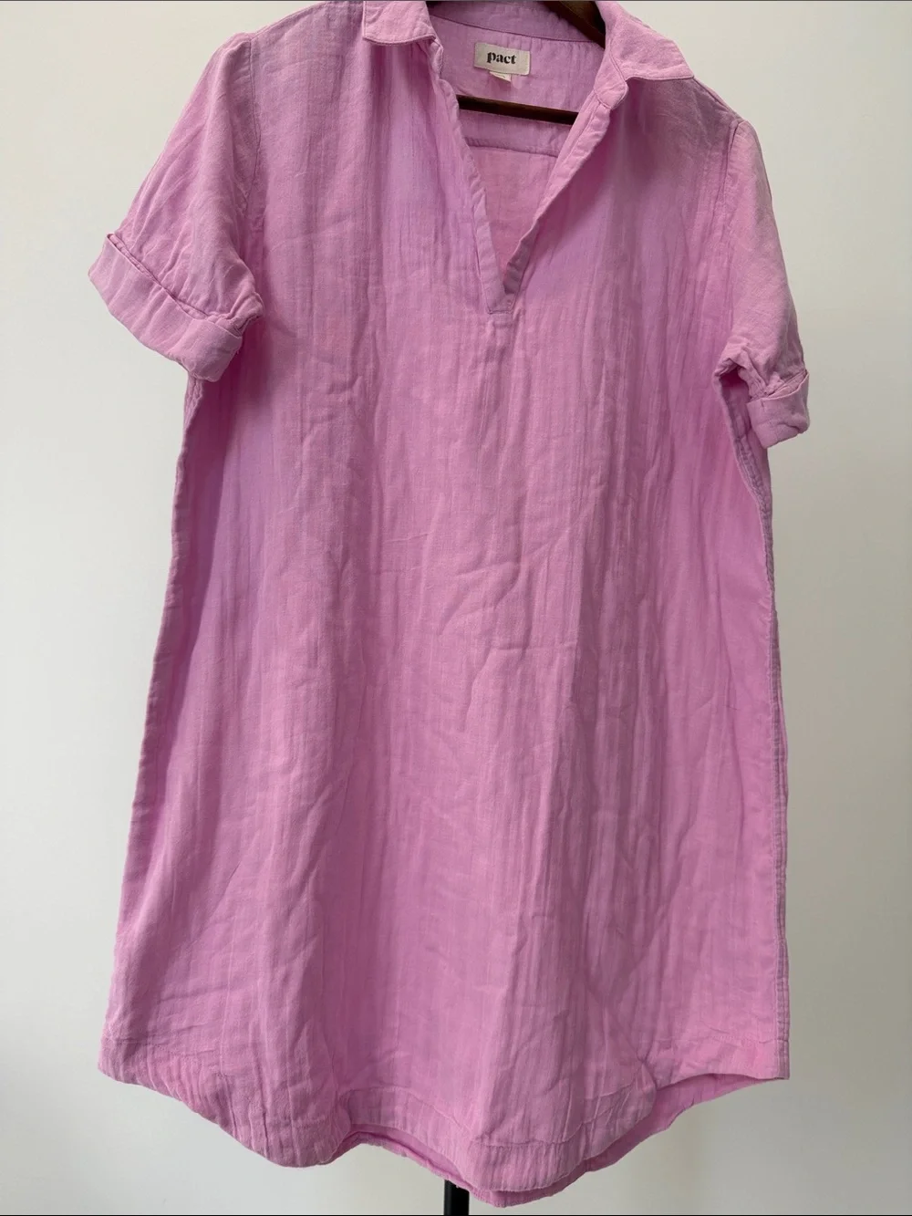 Pact Organic Cotton Coastal Double Gauze Beach Cover-Up Dress Lilac Pink. Small - Picture 6 of 10